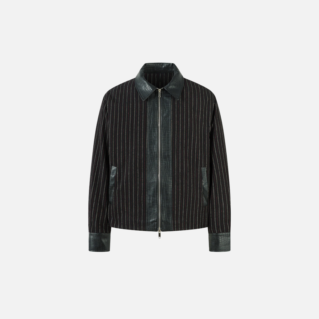 Veste en cuir rayée style punk à motif crocodile