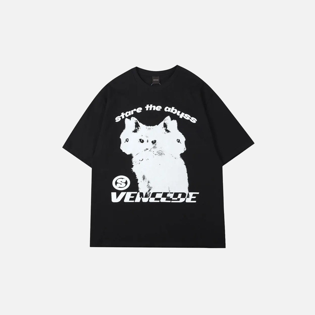 T-shirt ample à manches courtes imprimé chat gothique punk