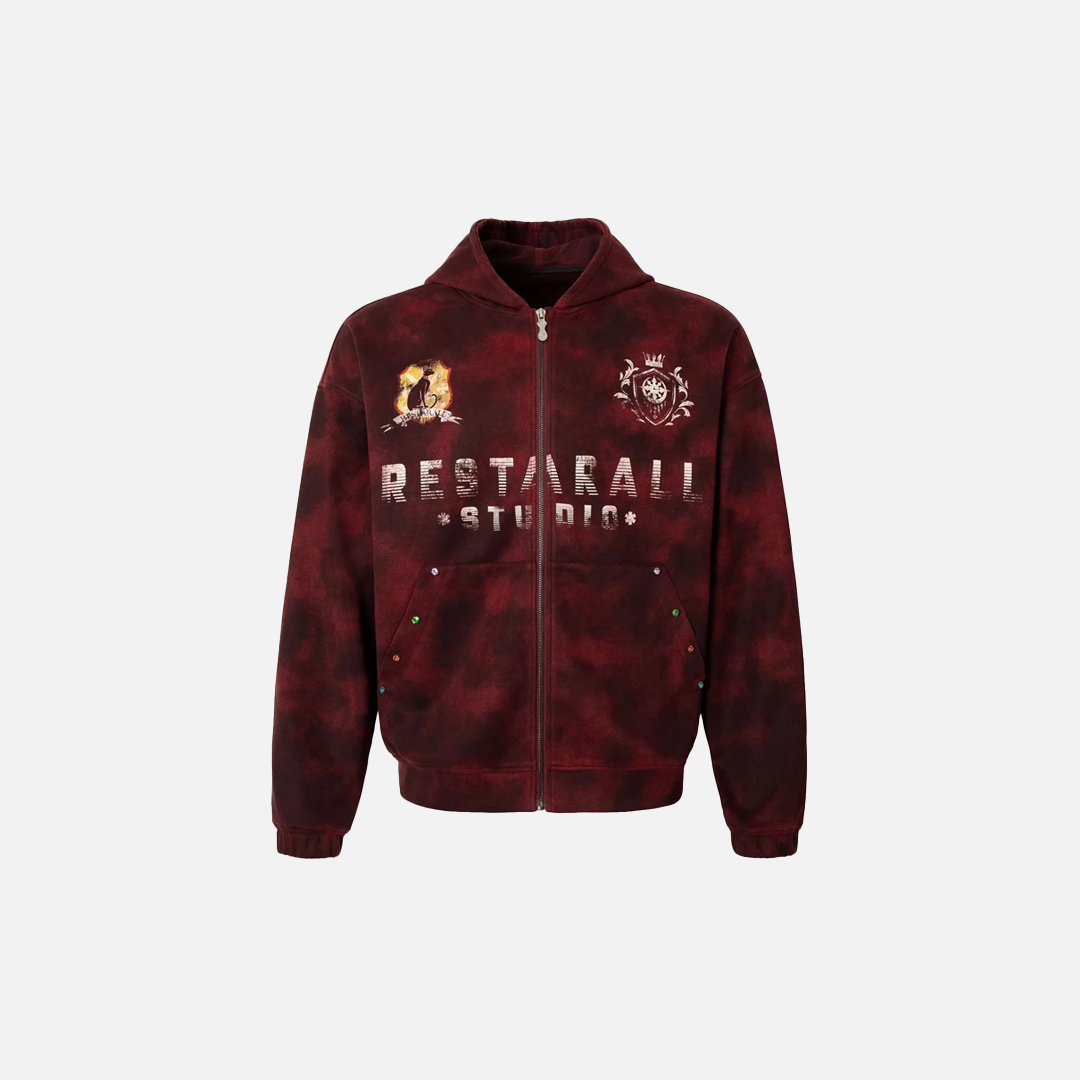 Y2K Frühling Atmungsaktiver roter Kapuzenpullover mit Reißverschluss
