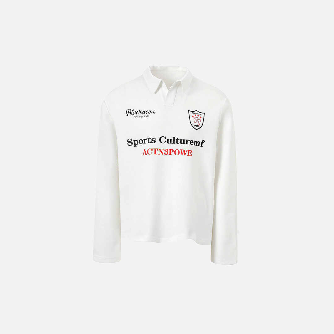 Polo à manches longues style rétro avec imprimé badge