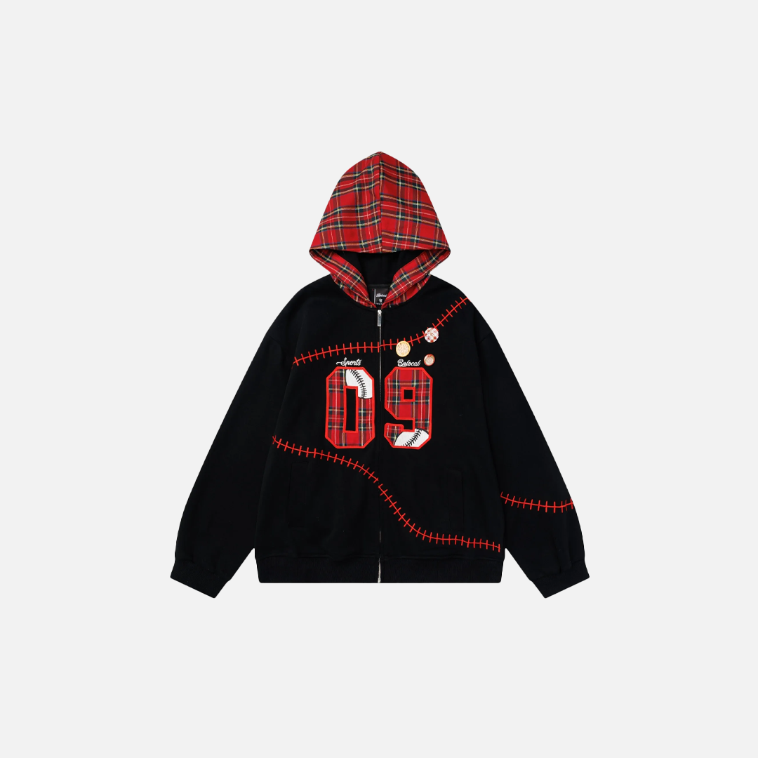 Y2K Isoliertes Sweatshirt mit Reißverschluss und Karomuster