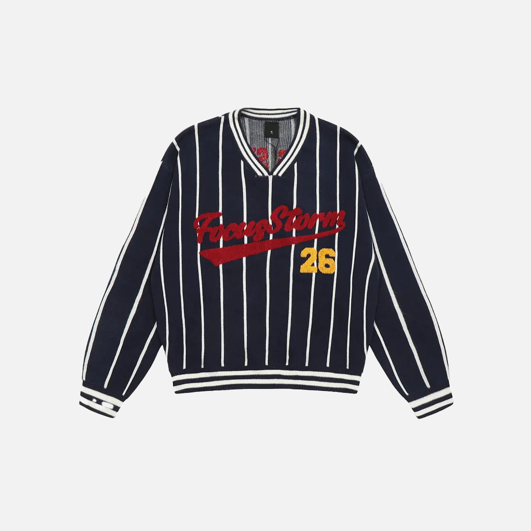 Retro-Strickpullover mit Stickerei und Streifen