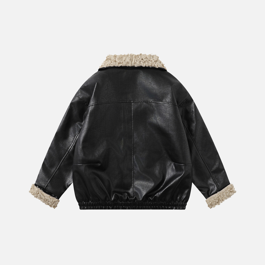 Winter Dicke Warme Lederjacke mit Stehkragen und Pelzkragen