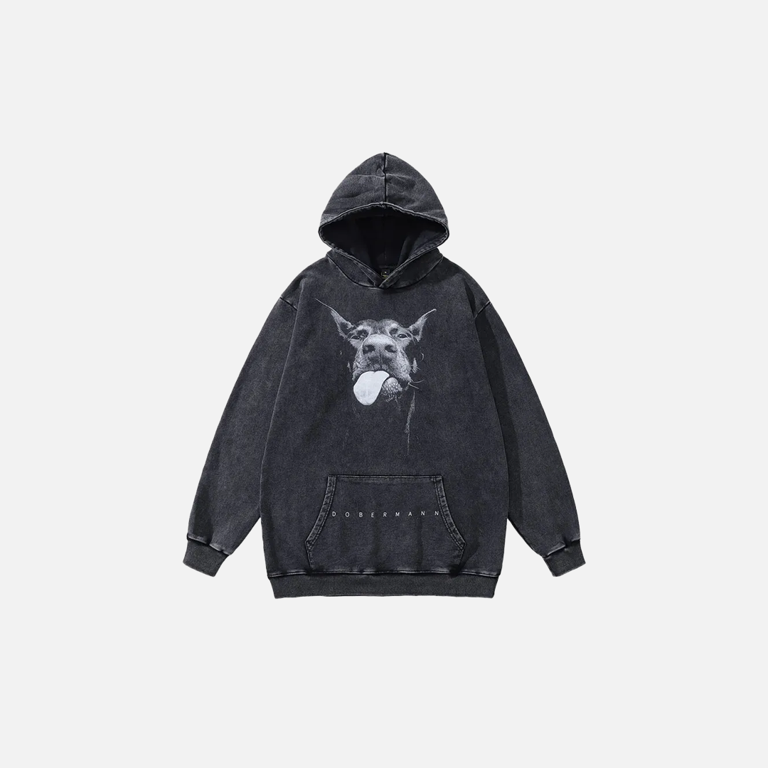 Sweat à capuche vintage hip-hop avec motif dobermann