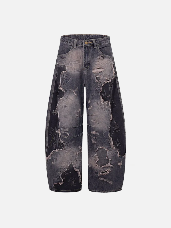 Streetwear-Jeans mit Rissen, ausgewaschen, weitem Bein