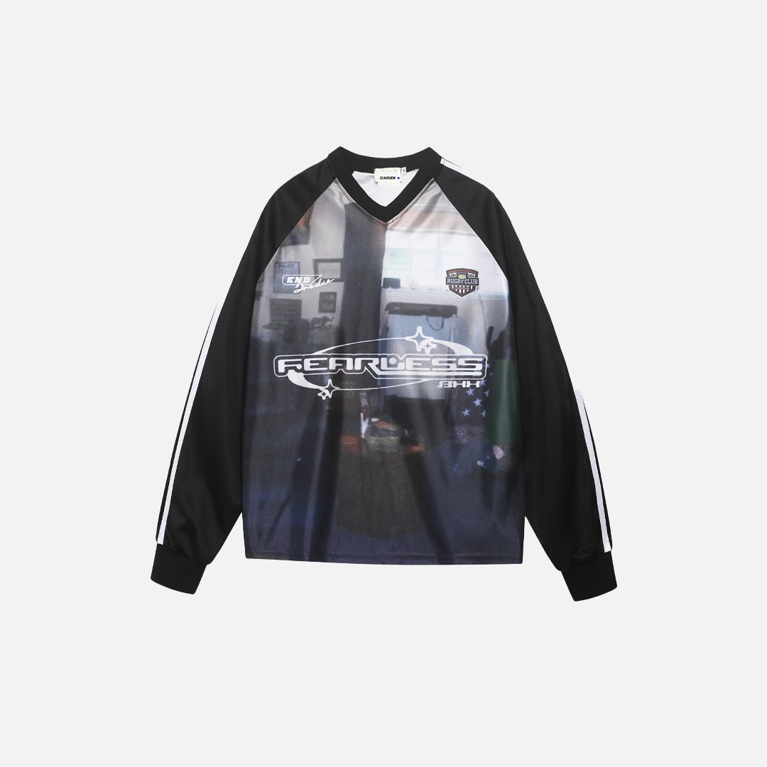 Vintage-Sweatshirt im amerikanischen Stil mit V-Ausschnitt und Print