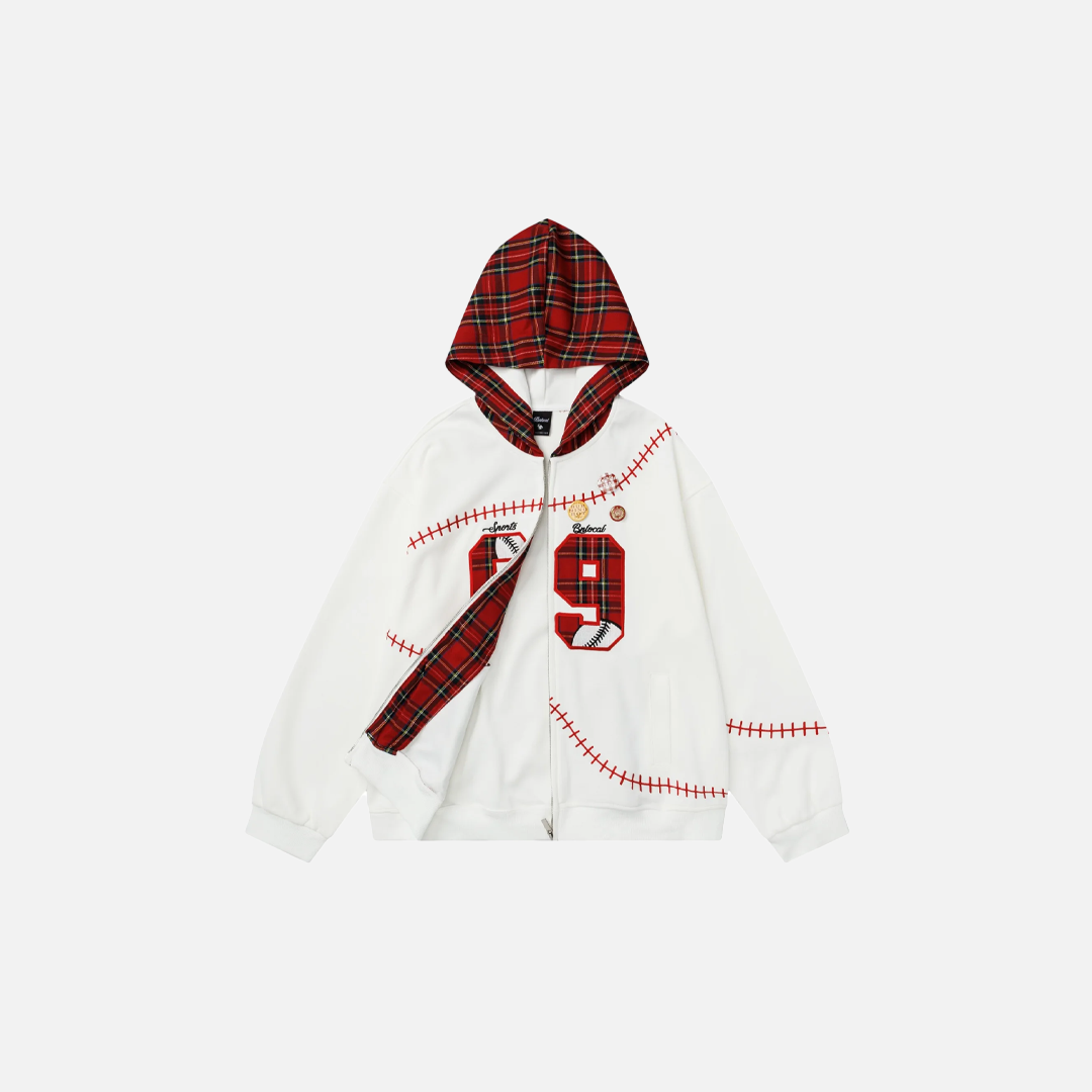 Y2K Isoliertes Sweatshirt mit Reißverschluss und Karomuster