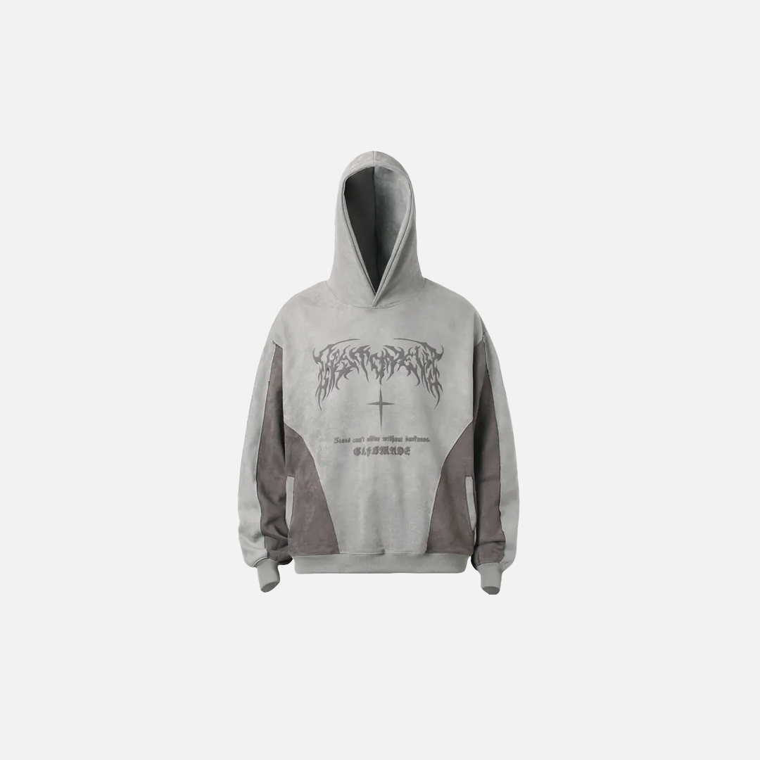 Streetwear Grunge Patchwork Suede Hoodie
