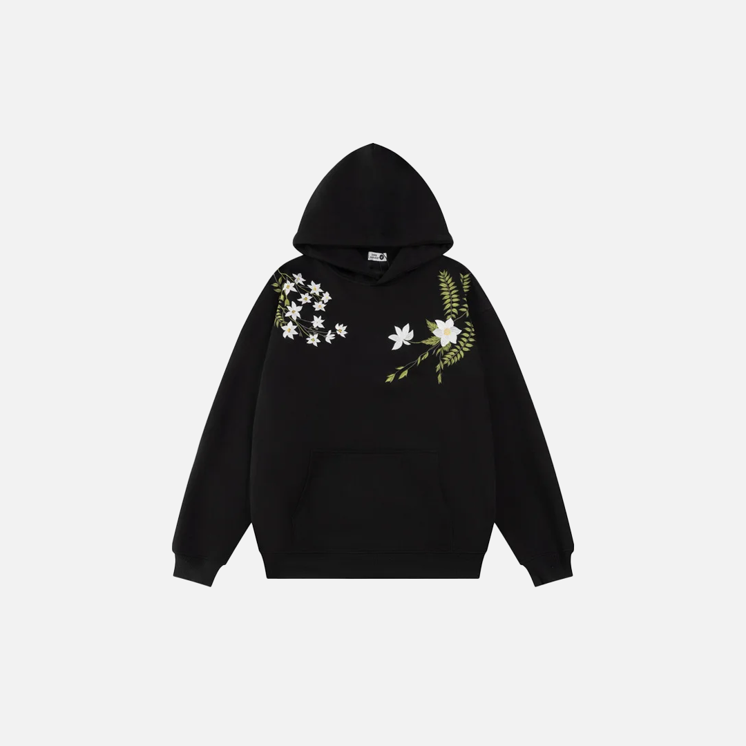 High-Quality Embroidered Flower Hip Hop Hoodie
