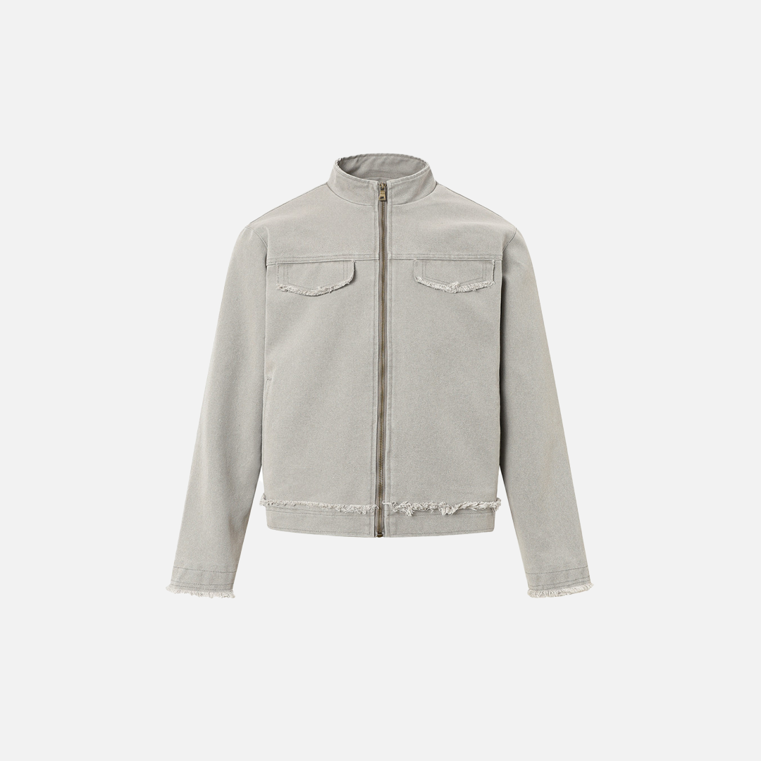 Veste en jean punk déchirée à franges et fermeture éclair