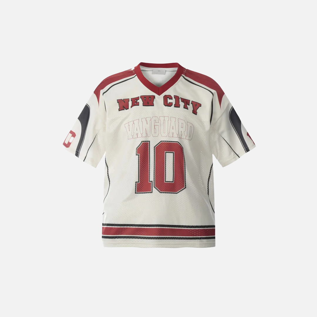 Sportliches Patchwork-Trikot mit Grafik und V-Ausschnitt
