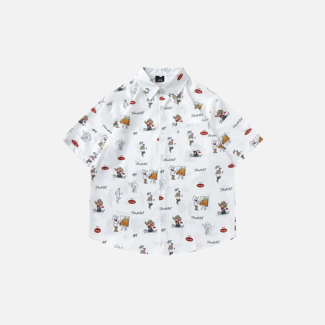 Plüschiges, farbenfrohes Van-Gogh-Motiv-Oversize-Shirt