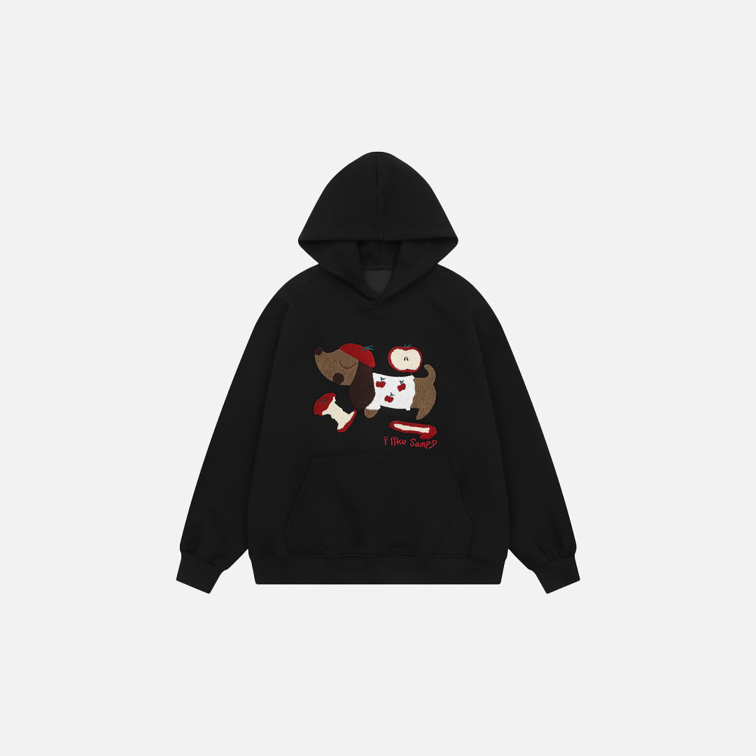 Sweat à capuche brodé avec un adorable chien de dessin animé Y2K
