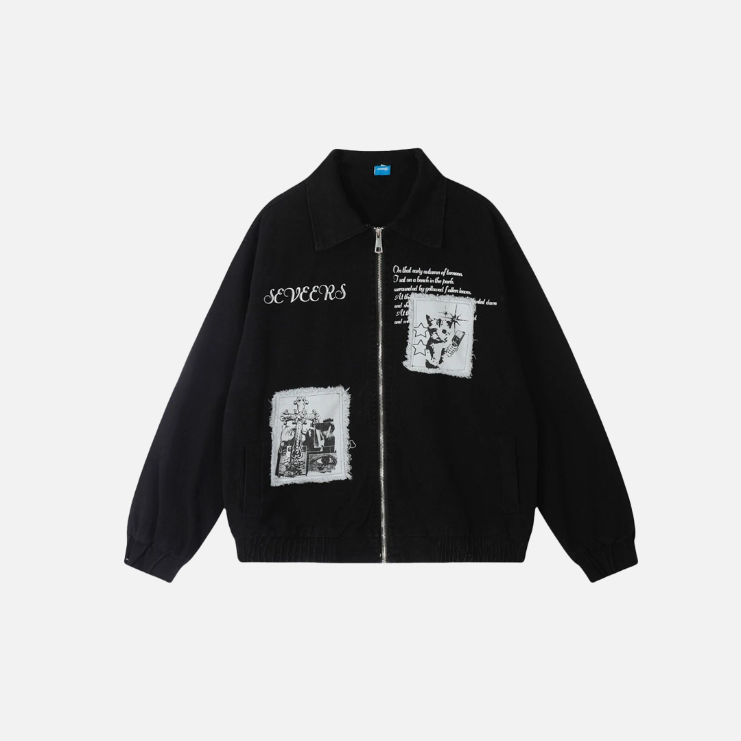 Streetwear Oversized Vintage Hip Hop Grafik-Reißverschlussjacke