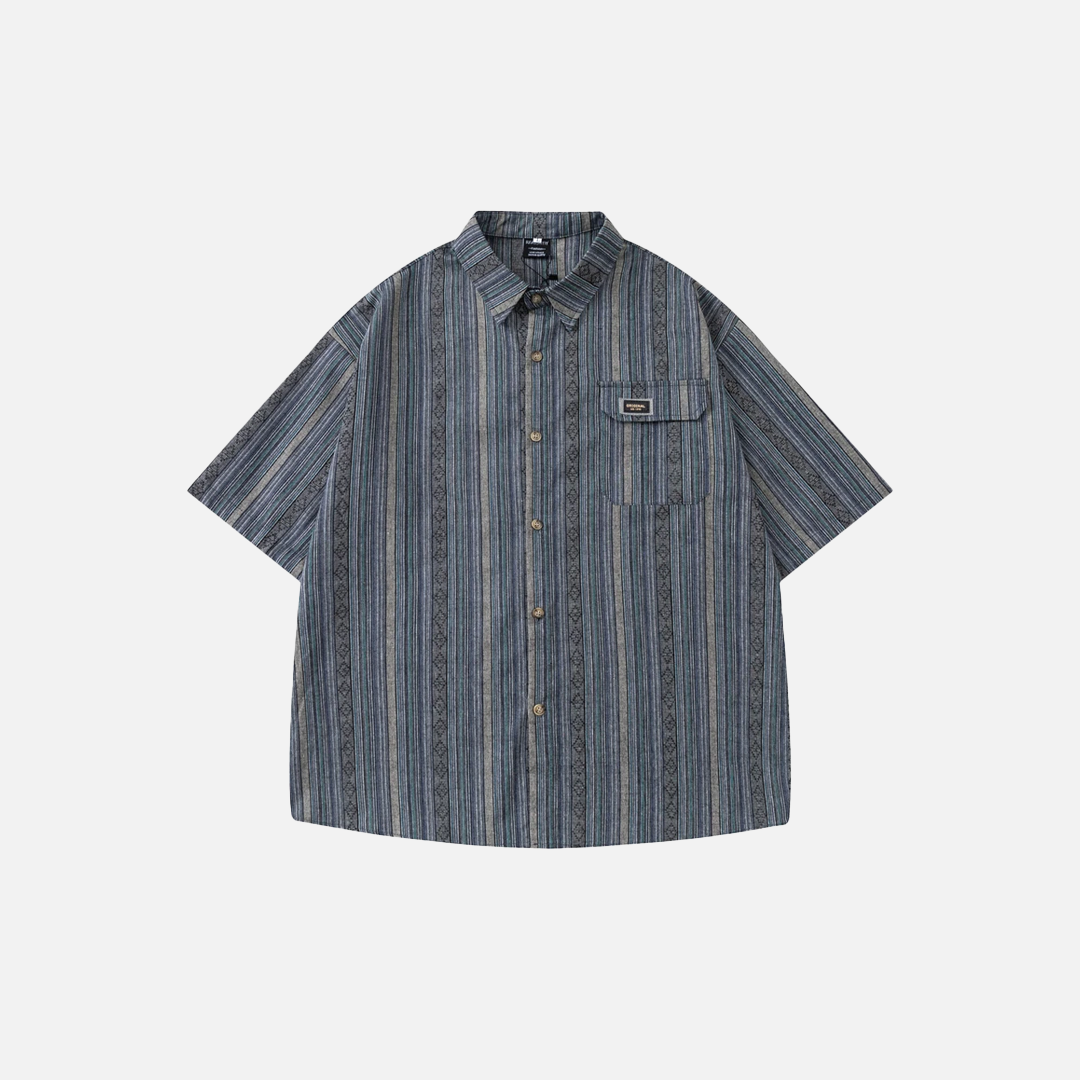 Herren Oversize-Streifen Kurzarmhemd mit Argyle-Muster