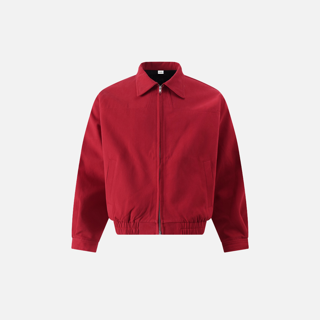 Trendige rote, stylische, locker geschnittene Baumwoll-Utility-Jacke