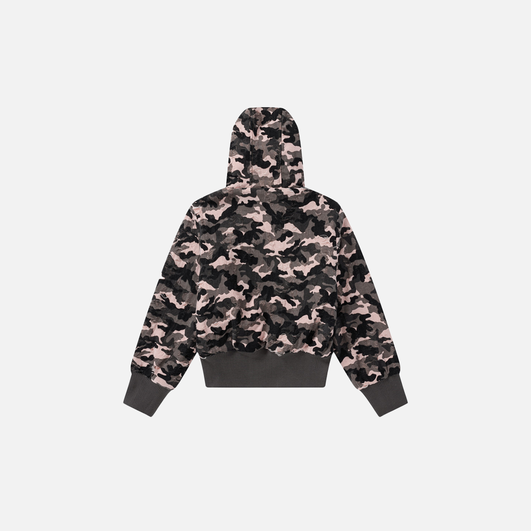 Veste à capuche en fausse fourrure camouflage rétro chic