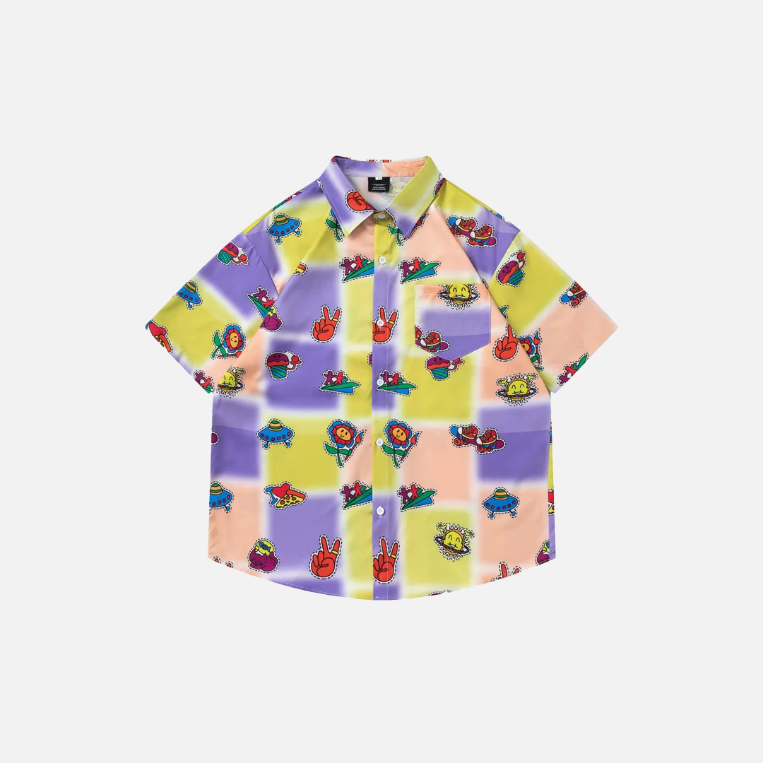 Retro Hip Hop Kurzarmhemd mit Batikmuster