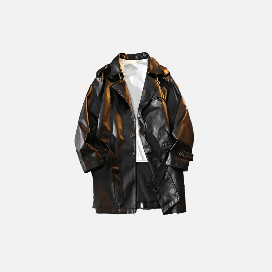 Manteau long flatteur en cuir PU style hip-hop