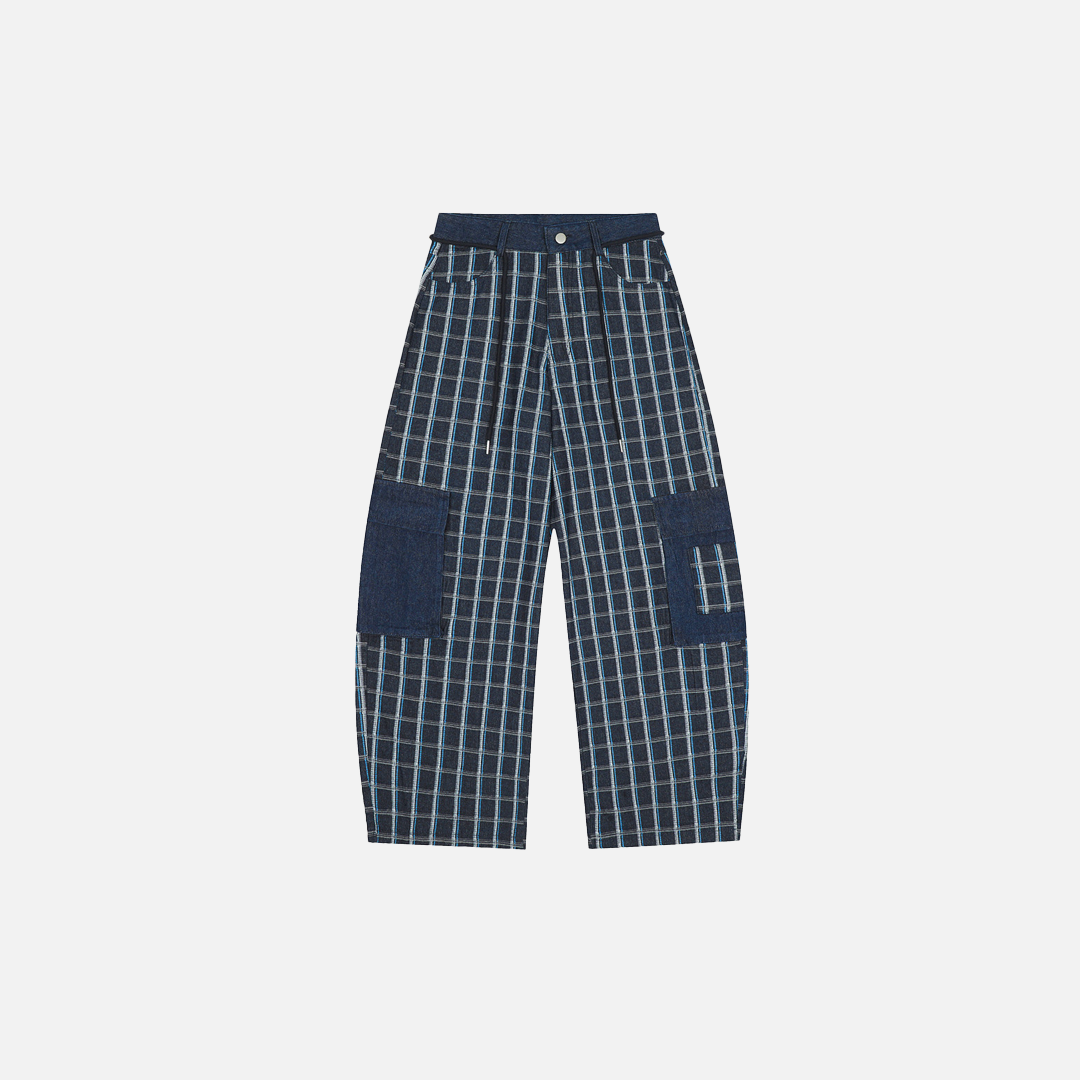 Y2K Retro Warme Stylische Karo-Cargohose mit weitem Bein