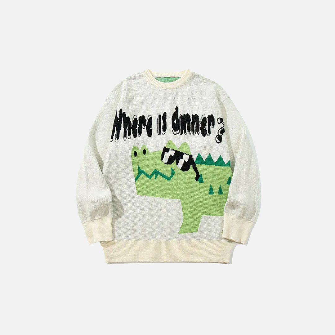 Gemütlicher Oversize-Strickpullover mit Krokodilmuster