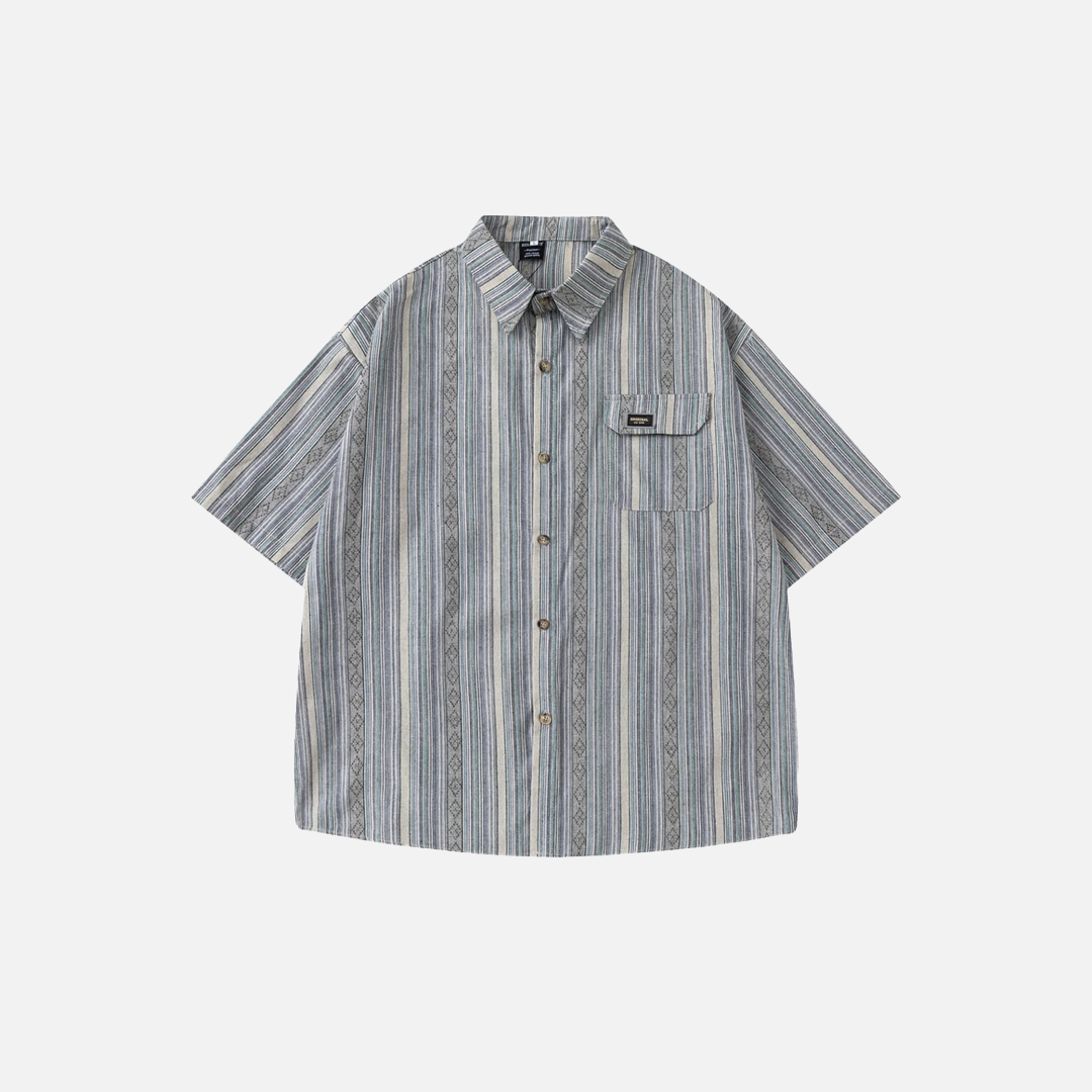 Herren Oversize-Streifen Kurzarmhemd mit Argyle-Muster