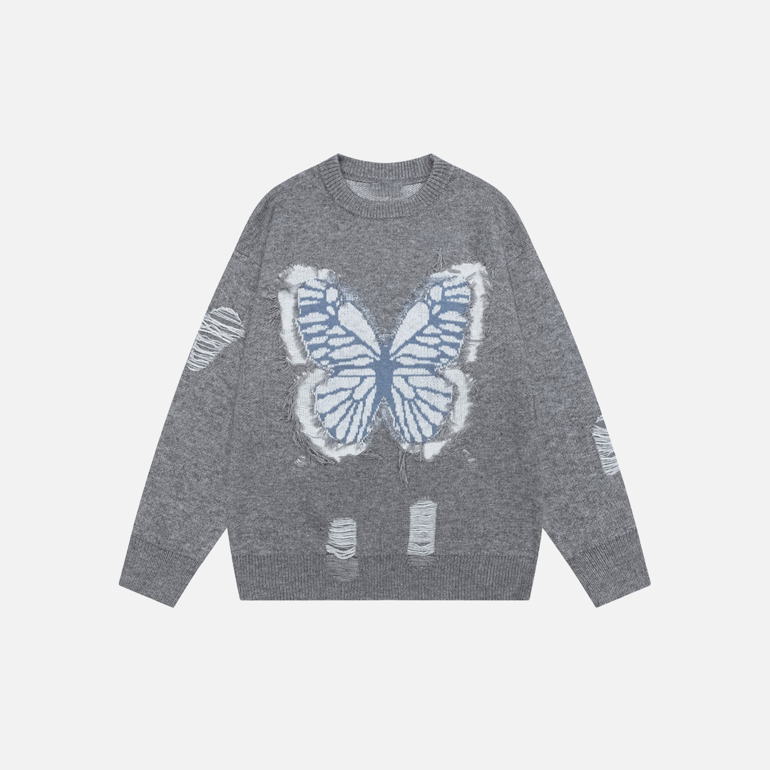 Pull décontracté à col rond à motif jacquard papillon
