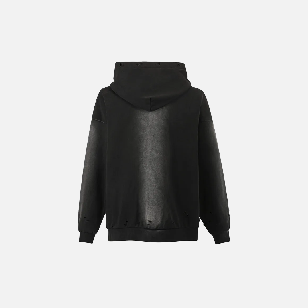 Distressed Ripped Embroidery Hooded Sweatshirt