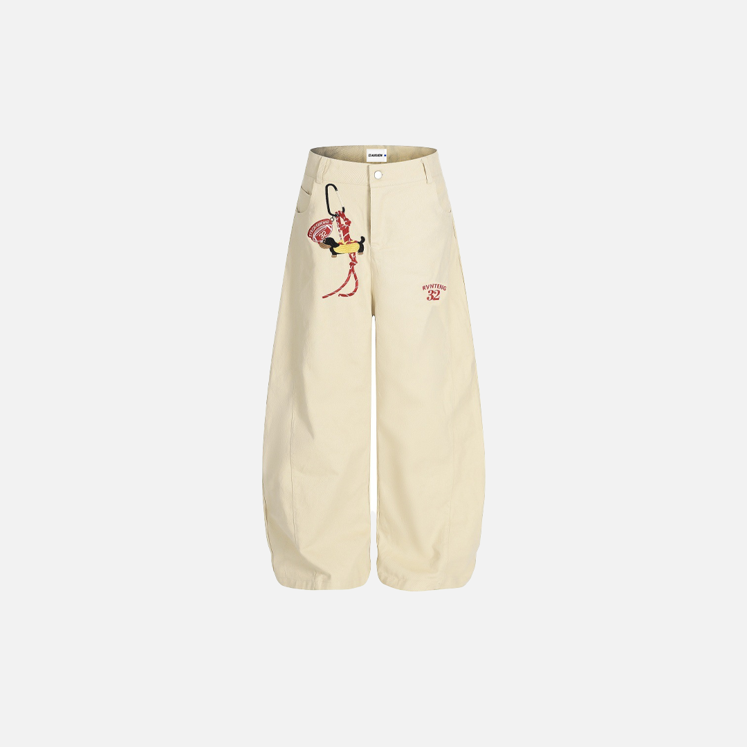 Lässige, weite Hose mit Cartoon-Stickerei