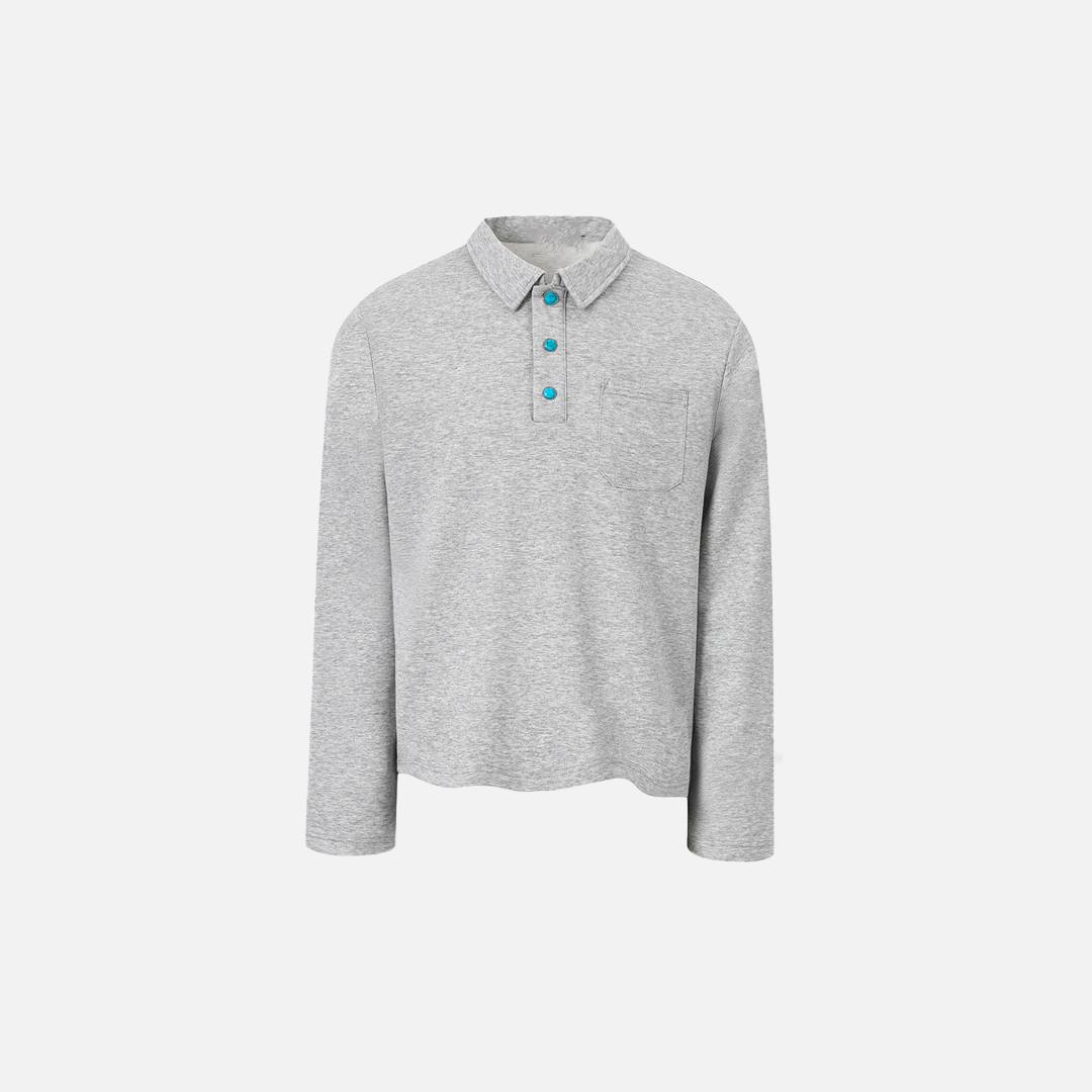 Stylish Gem Buttoned Long Sleeve Polo T-Shirt