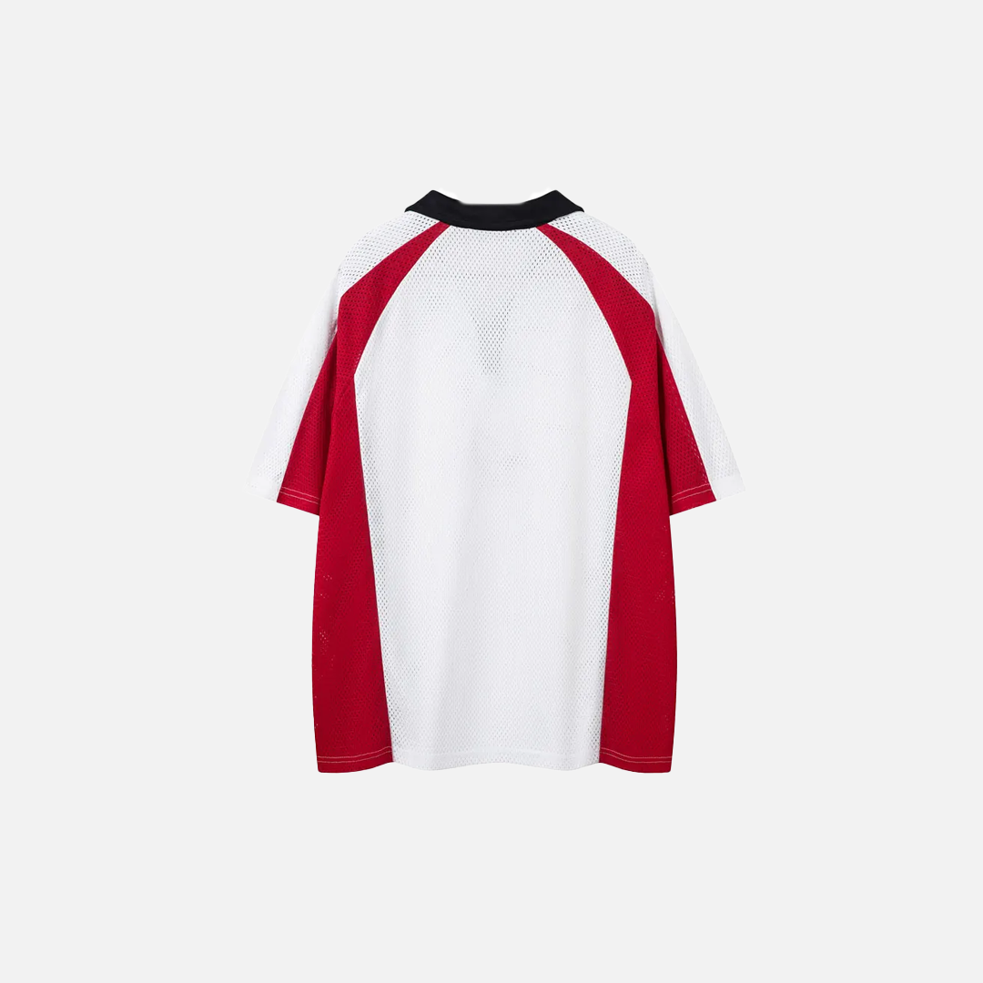 Retro Patchwork Graphic Mesh Jersey Polo Sport T-Shirt