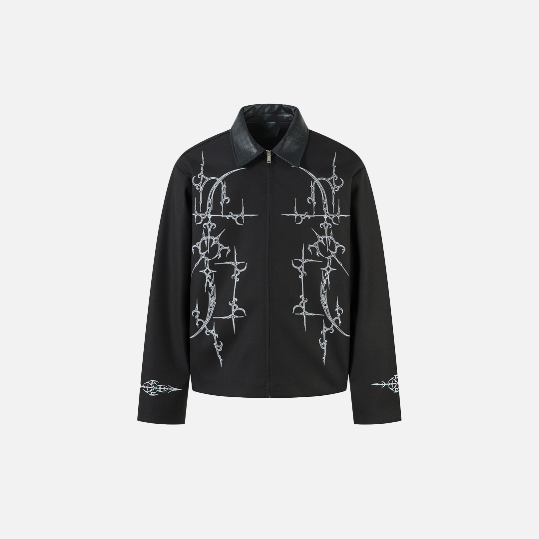 Veste en cuir hip-hop tendance avec tatouage floral