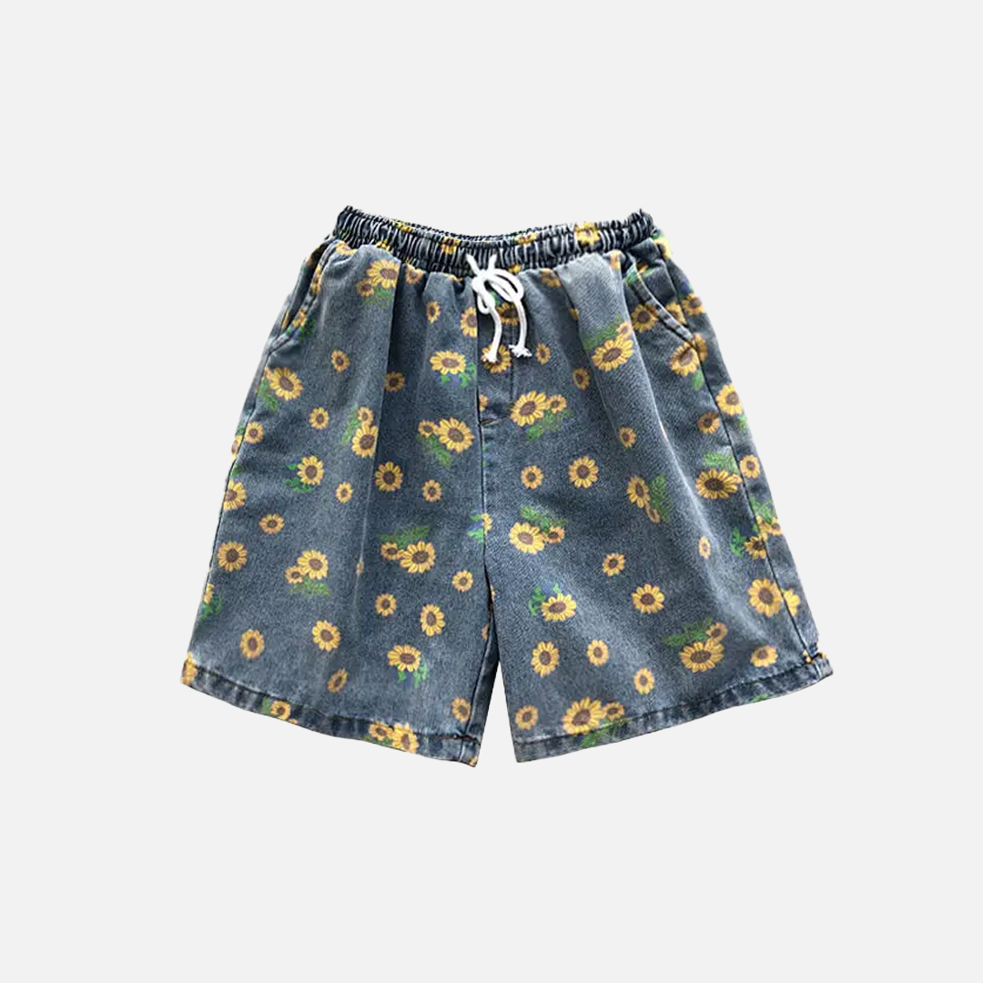 Herren-Jeansshorts aus Baumwolle mit Blumenmuster