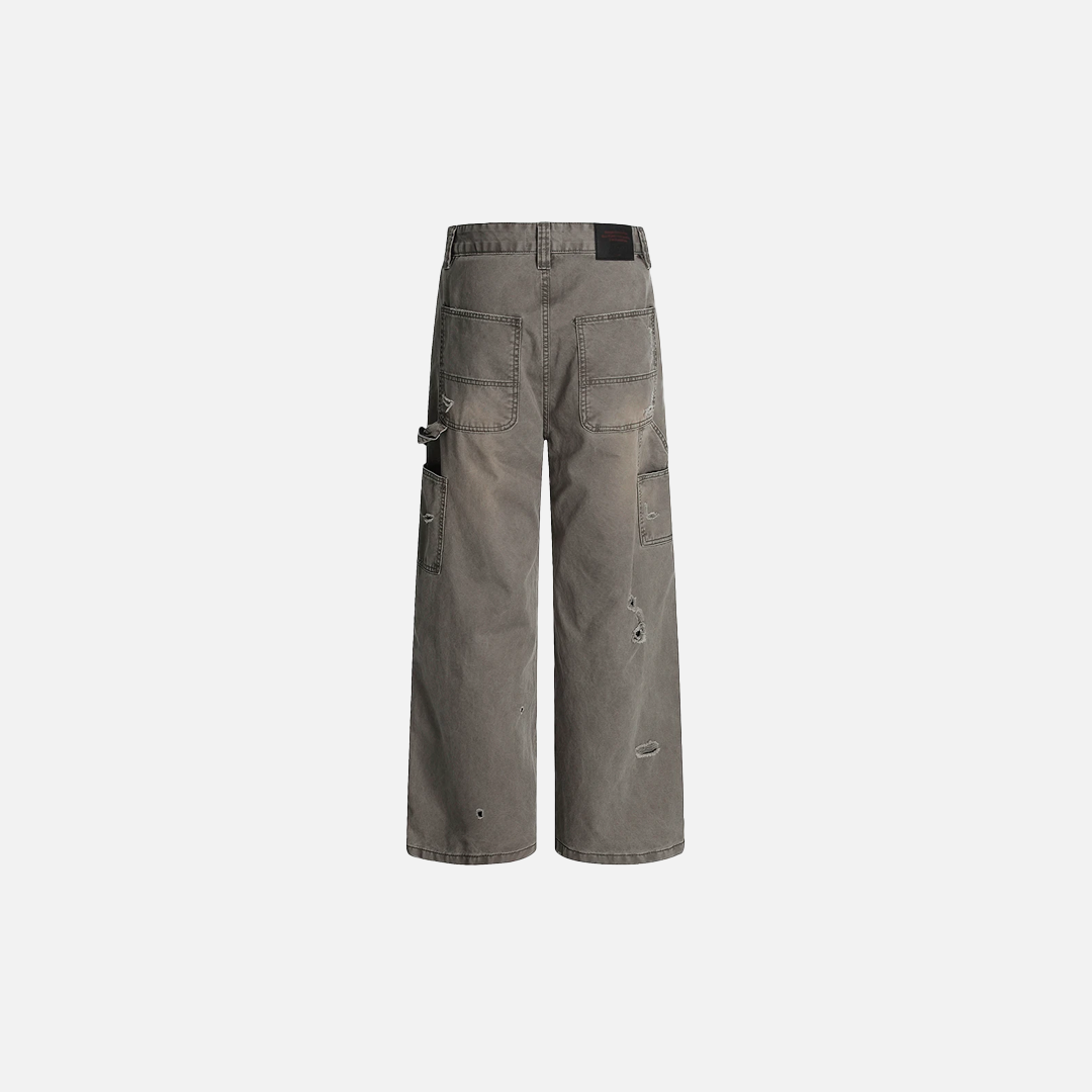 Streetwear Carpenter Washed Distressed Cargo Jeans
