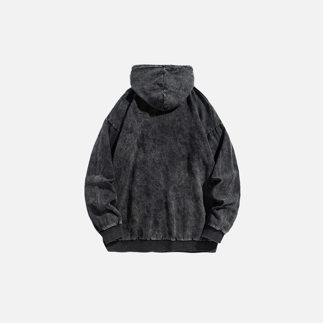 Streetwear Retro Tie-Dyed Washed Black Hoodie