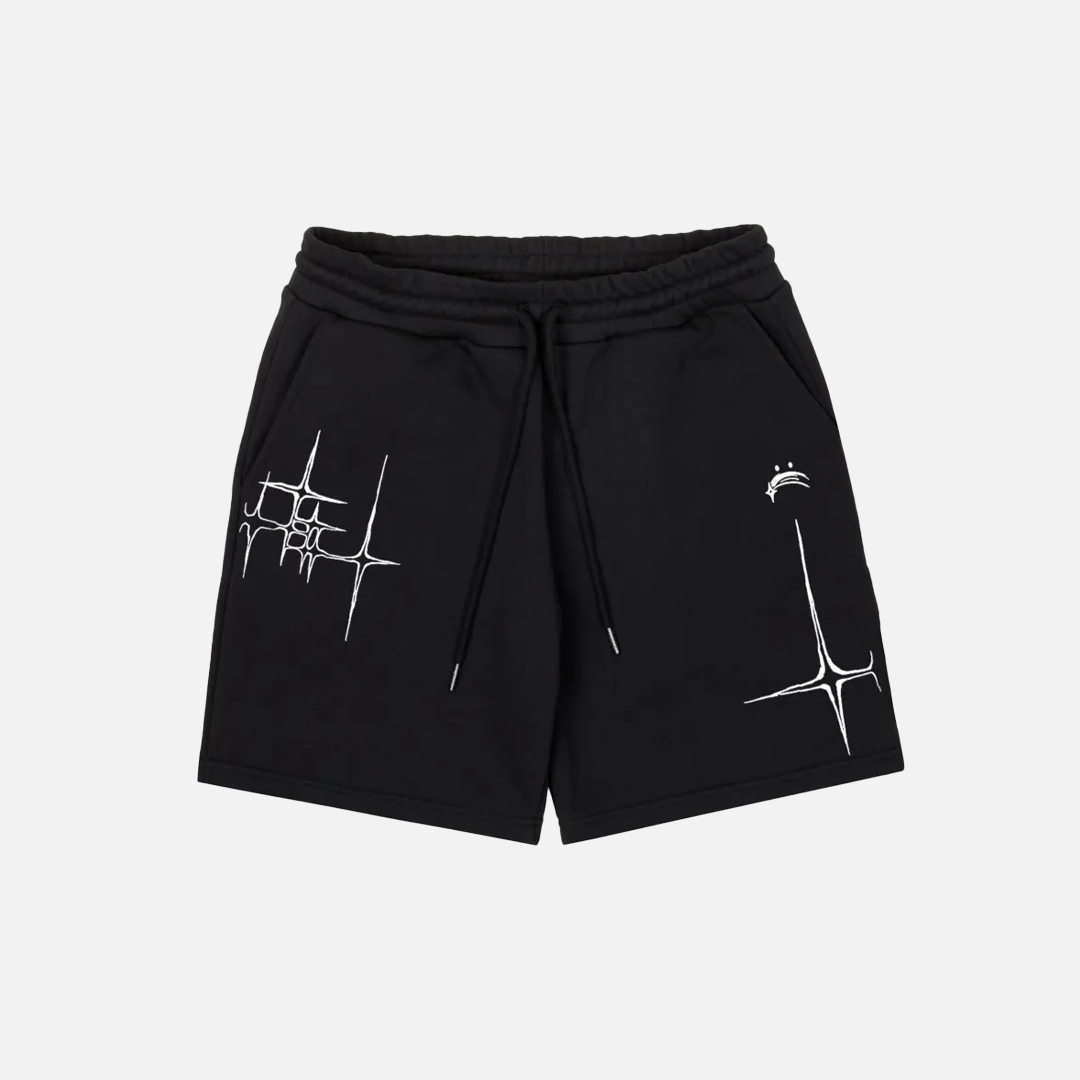 Übergroße Jeansshorts mit lyrischem Grafikprint