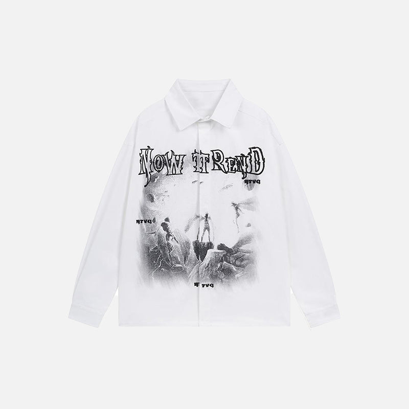 T-Shirt mit Aufdruck „New Trend“ zum Thema Gebirgskrieg