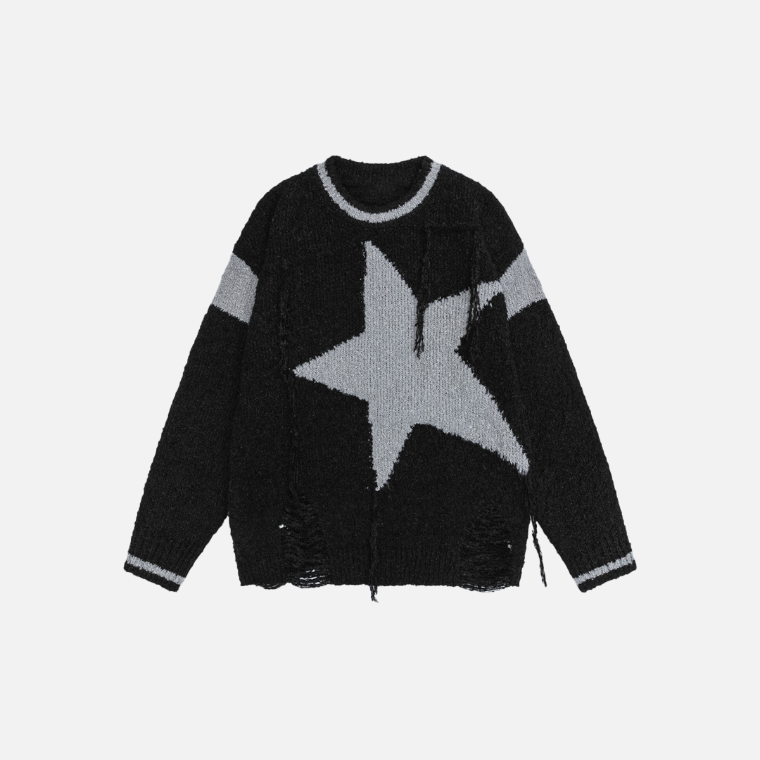 Gemütlicher Pullover mit Sternenprint und Rissen