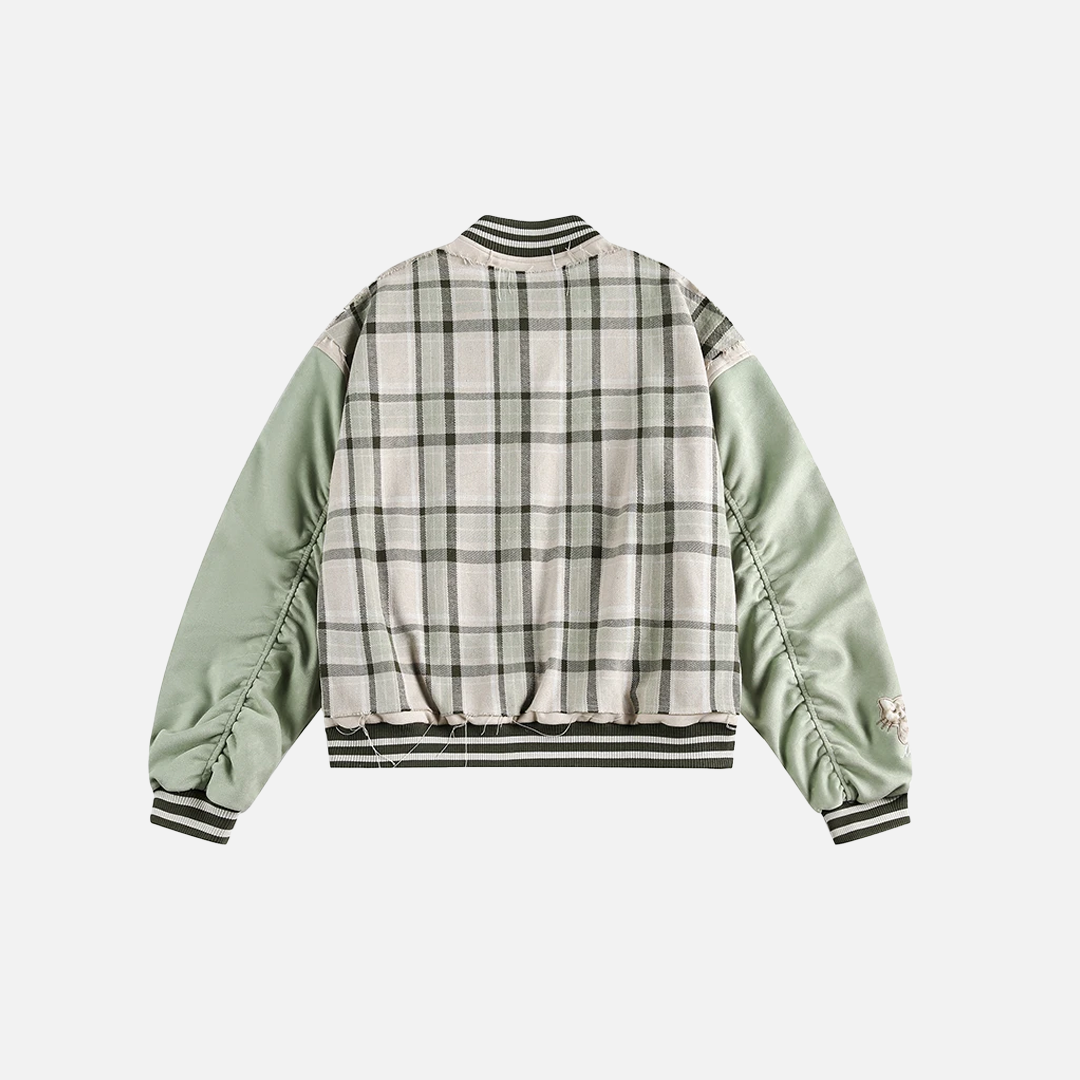 Veste universitaire tendance à carreaux patchwork brodés