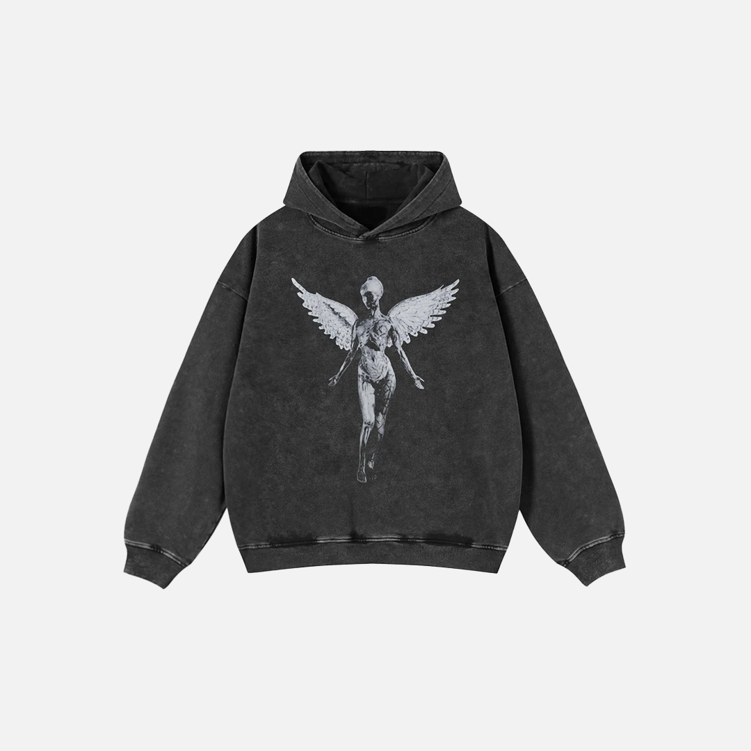 Sweat à capuche oversize à motif d'ange délavé