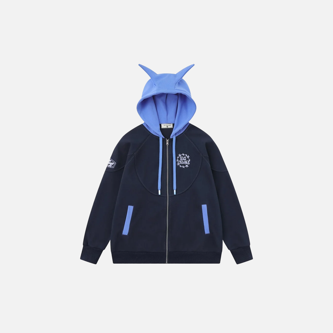 Embroidered Contrast Panel Hooded Sweatshirt