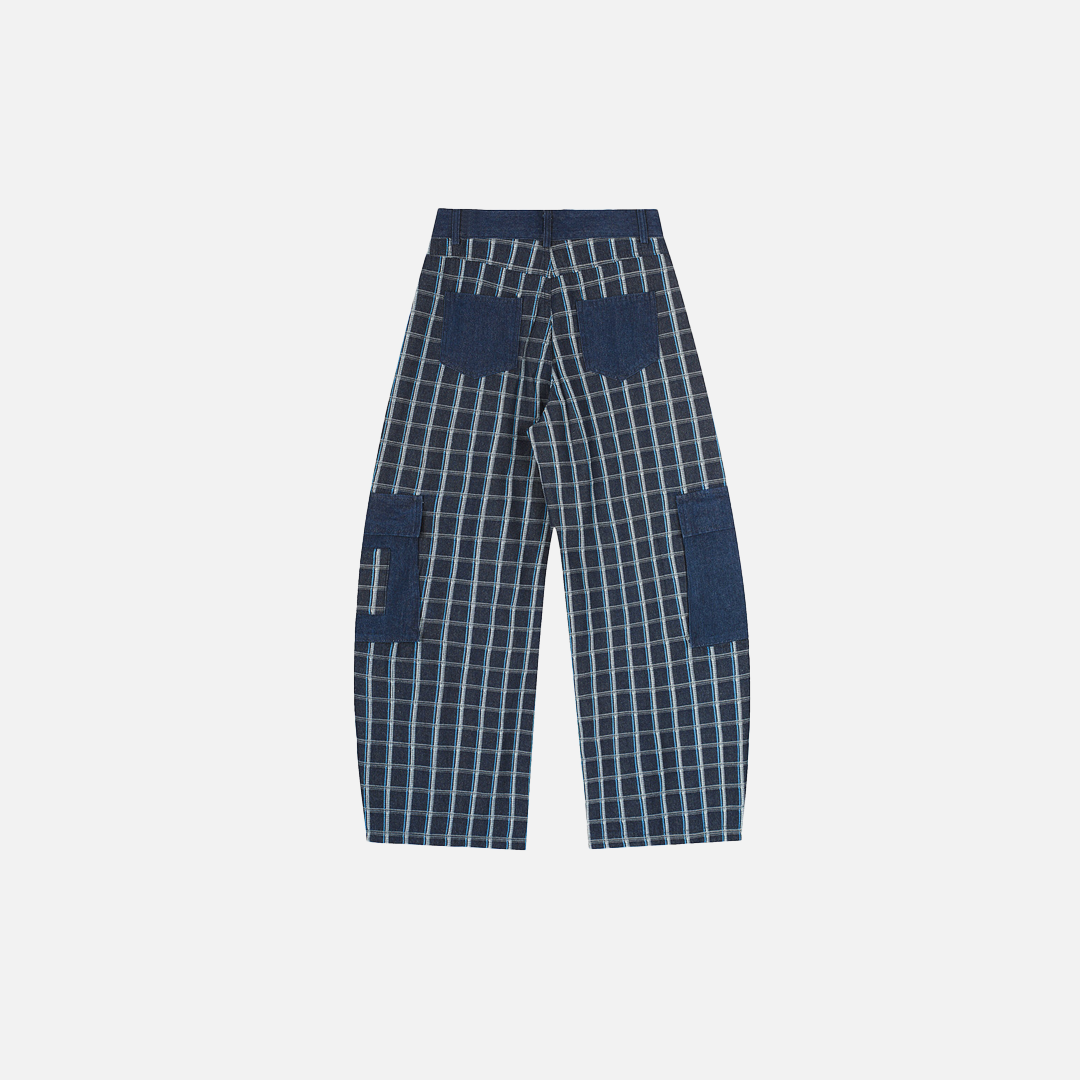 Y2K Retro Warme Stylische Karo-Cargohose mit weitem Bein