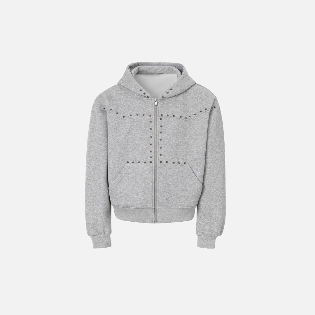 Kapuzenpullover mit Reißverschluss und schweren Metallnieten