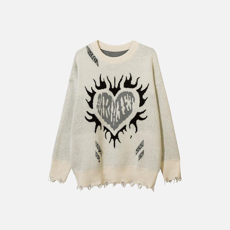 Pull déchiré Cœur Brûlant