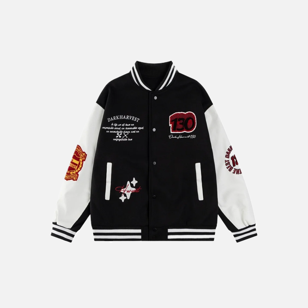 Veste universitaire décontractée à simple boutonnage avec broderie et badge