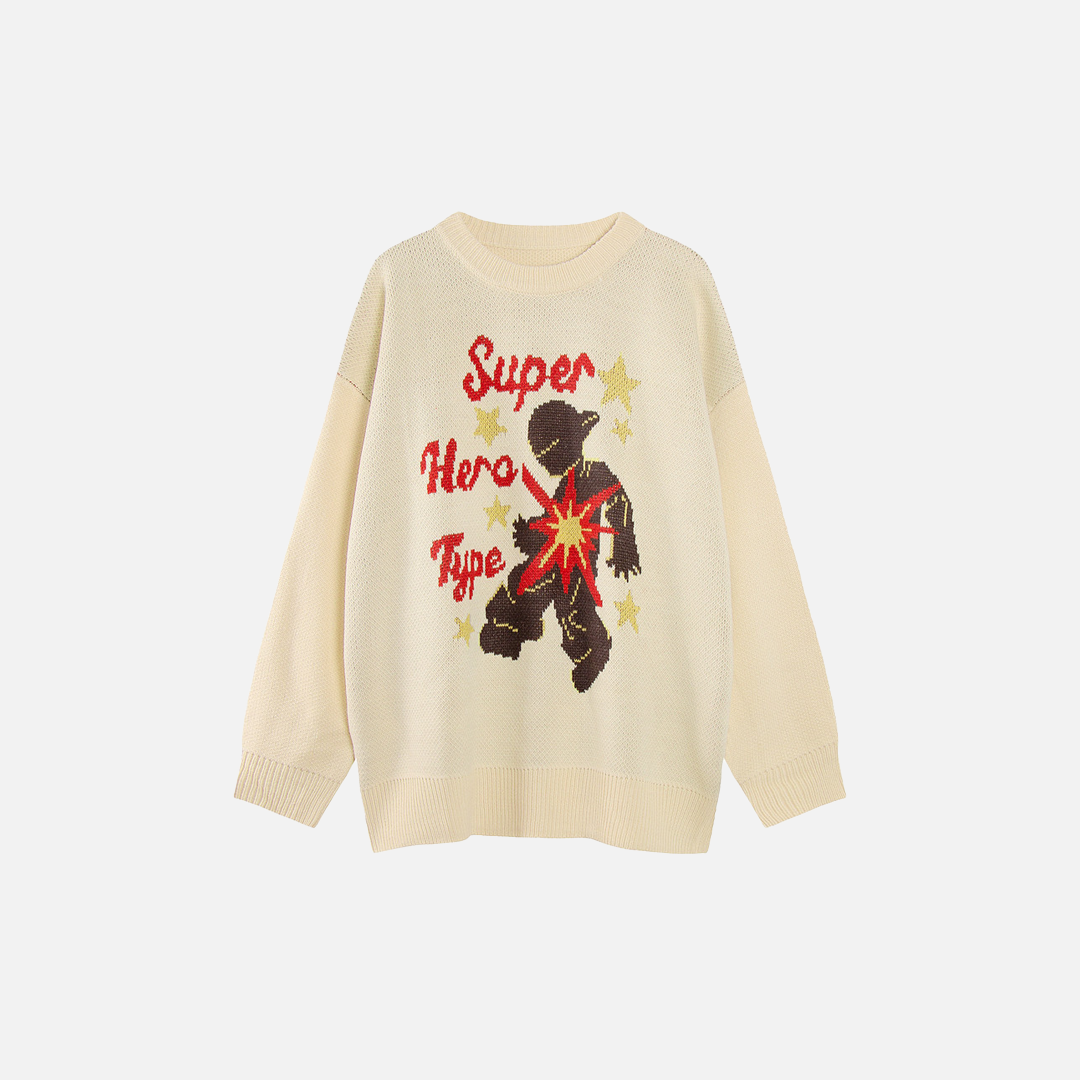 Pull rétro confortable à col rond pour femme, motif dessin animé
