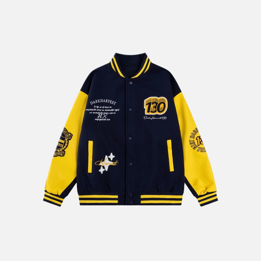 Veste universitaire décontractée à simple boutonnage avec broderie et badge
