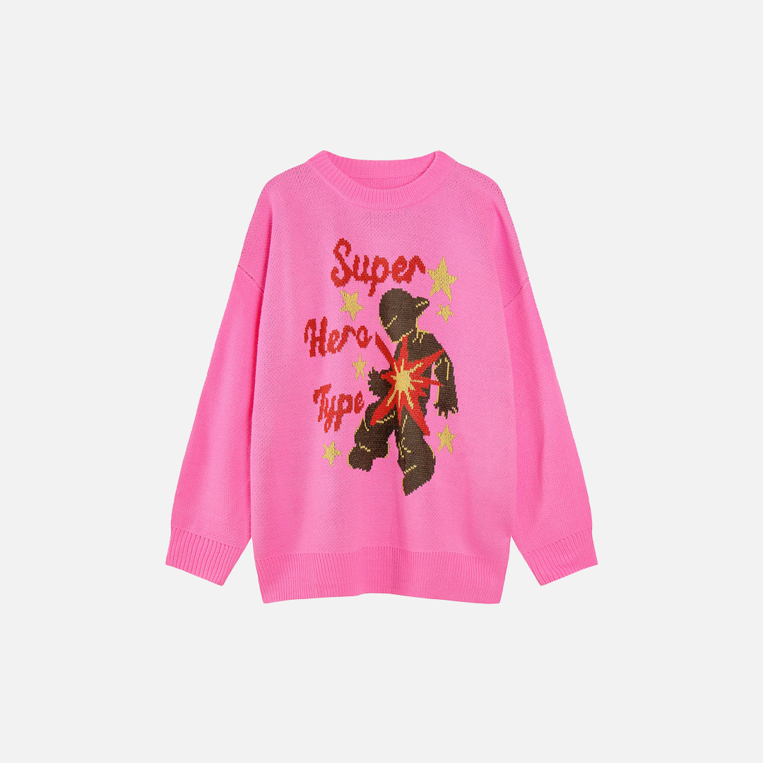 Pull rétro confortable à col rond pour femme, motif dessin animé