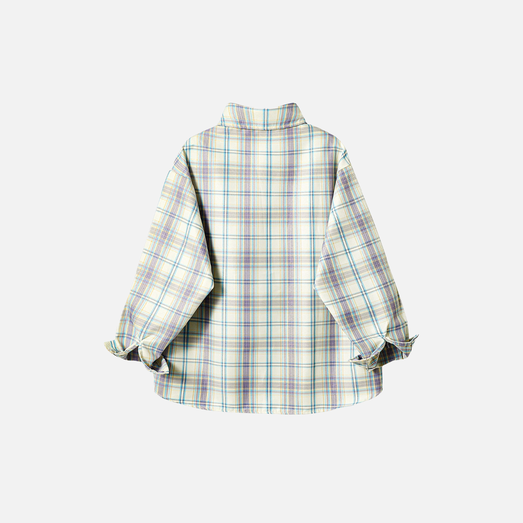 Chemise à manches longues à revers brodé à carreaux, printemps-automne