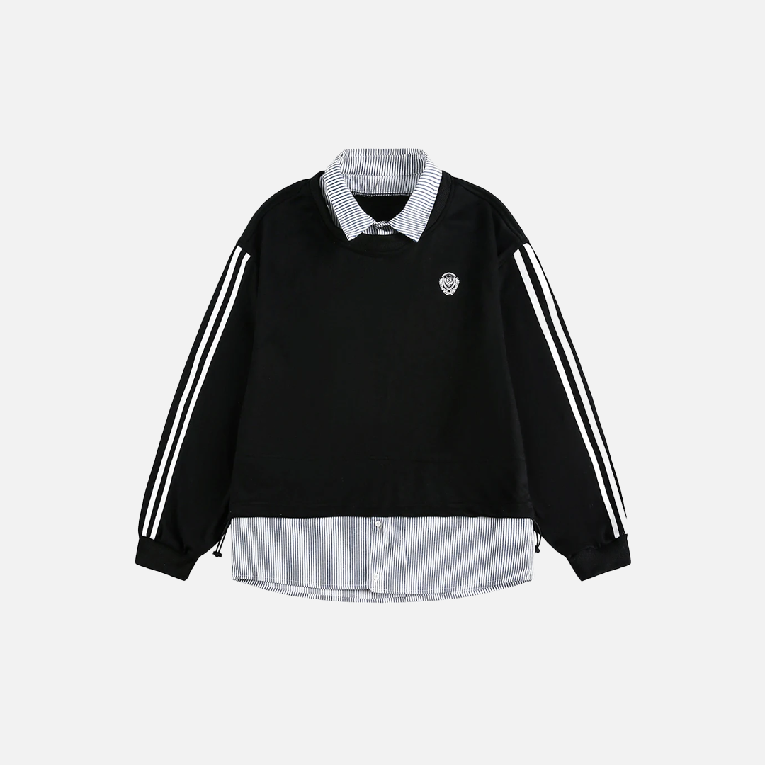 Oversized Casual Fake Two Piece Varsity Sweatshirt
